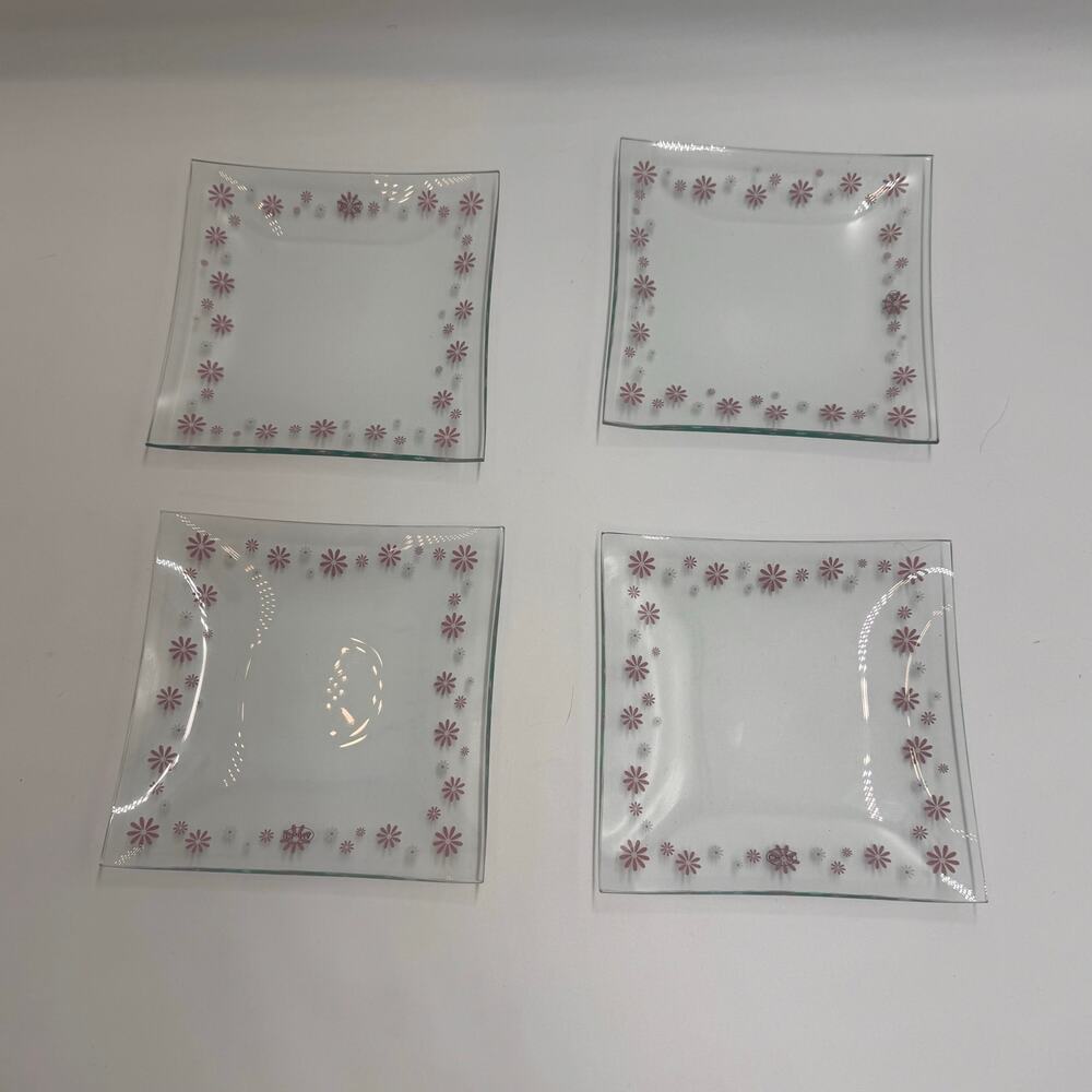 Pampered Chef Help Whip Cancer Glass Tray & 4 Dessert Plates Set #2185 Box